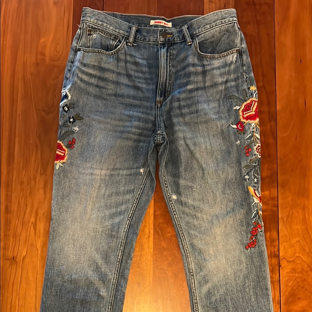 Johnny Was Kali Relaxed Jeans with Floral Embroidery
